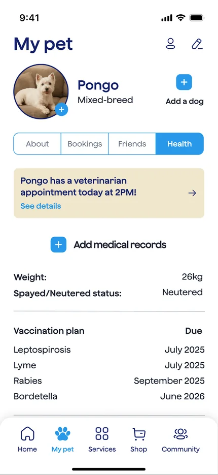 PEQuu health record screen